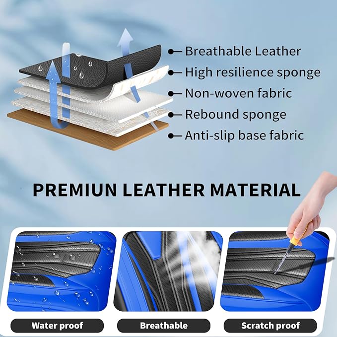 Fit Juke Car Seat Covers Compatible with Nissan Juke 2012-2015 2016 - Full Set Premium Leather， Waterproof Breathable， All-Weather Seat Cushion Protecto&Airbag Compatible （Blue & Black
