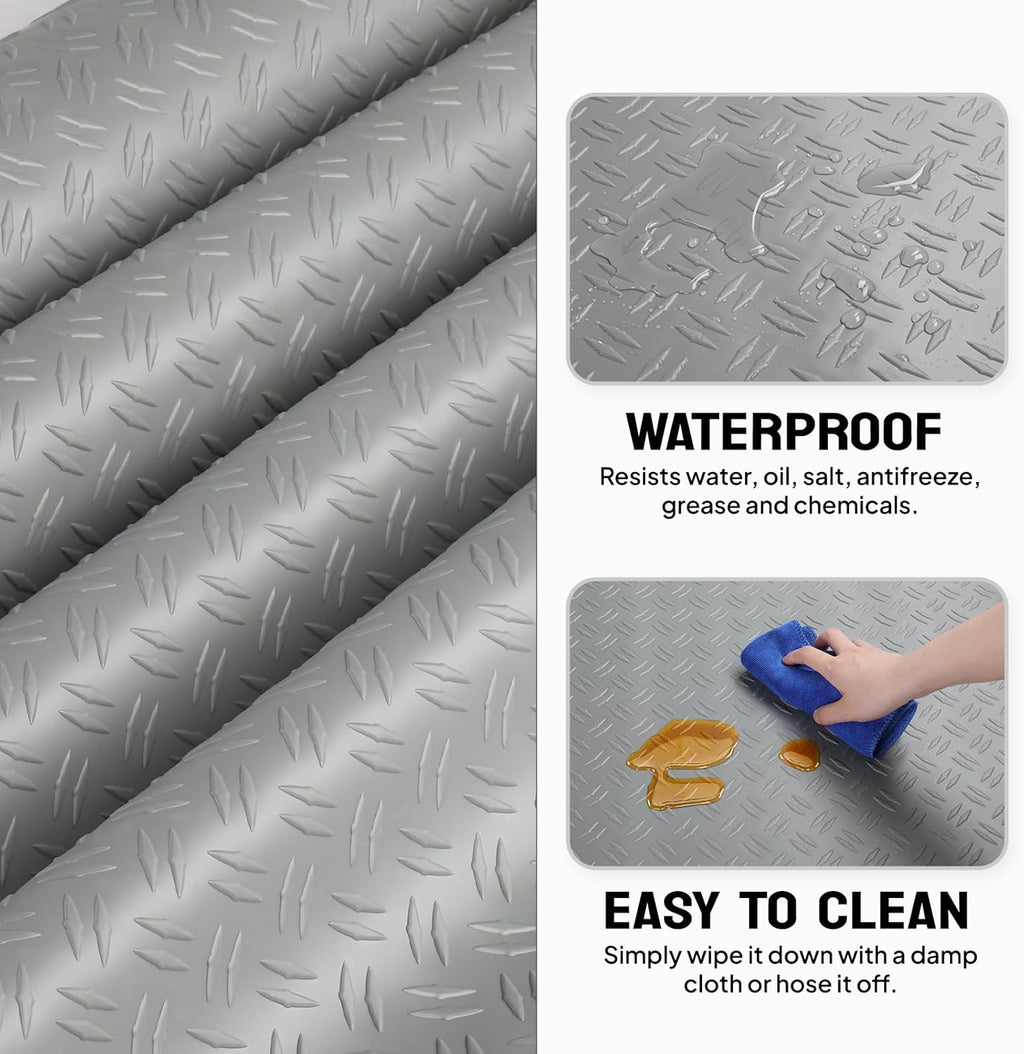 TUFFIOM 7.5 x 17 FT Garage Floor Mat, Thickened Diamond Plate PVC Garage Mats Flooring Roll for Under Car, Garage Car Parking Mats for Compact SUVs, Sports Car