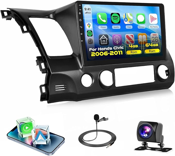 [4G+64G] for Honda Civic 2006-2011 Android Car Stereo with Wireless CarPlay Android Auto,10.1 Inch Android 13 IPS Touchscreen Car Audio Support Bluetooth GPS WiFi DSP Audio HD Rear Camera