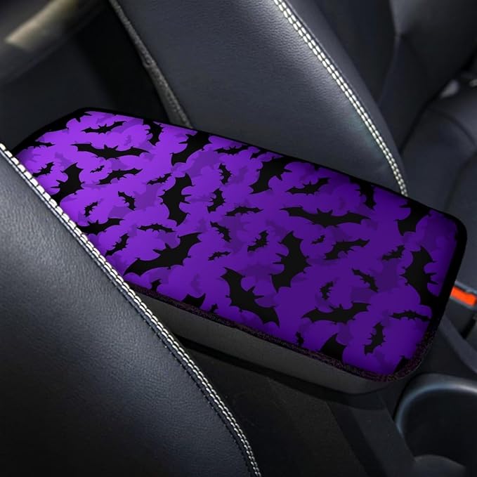 Purple Bat Vehicle Armrest Covers Armrest Seat Box Cover Protector Middle Storage Organizer Pad Aesthetic Interior Decor