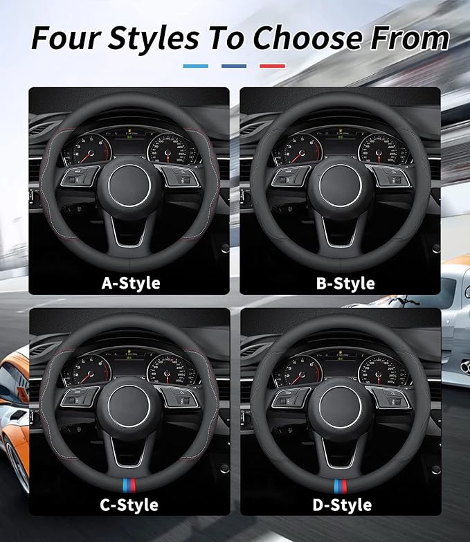 Custom-Fit for Volkswagen Steering Wheel Cover, Premium Leather Car Cover with Logo, Non-Slip, Breathable, Accessories (A-Style,for Volkswagen)