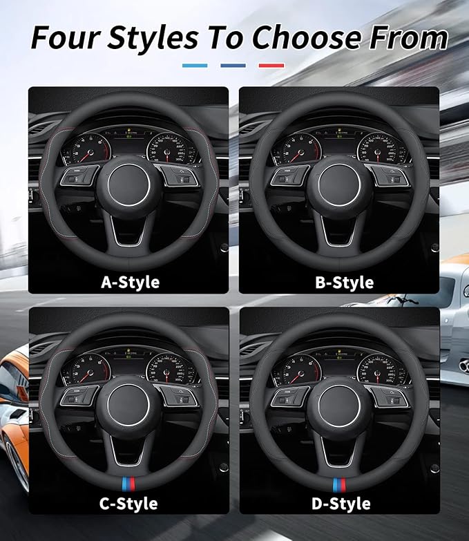 Custom-Fit for Jaguar Steering Wheel Cover, Premium Leather Car Steering Wheel Cover with Logo, Non-Slip, Breathable, for Jaguar Accessories (D-Style,for Jaguar)