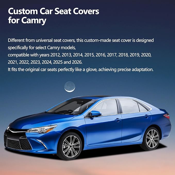 Fit Camry Car Seat Covers for Toyota Camry 2012-2024 2025 2026- Upgraded Premium Waterproof & Breathable Leather, Airbag Compatible, All-Weather Seat Cushion Protector (2 Front/Black)