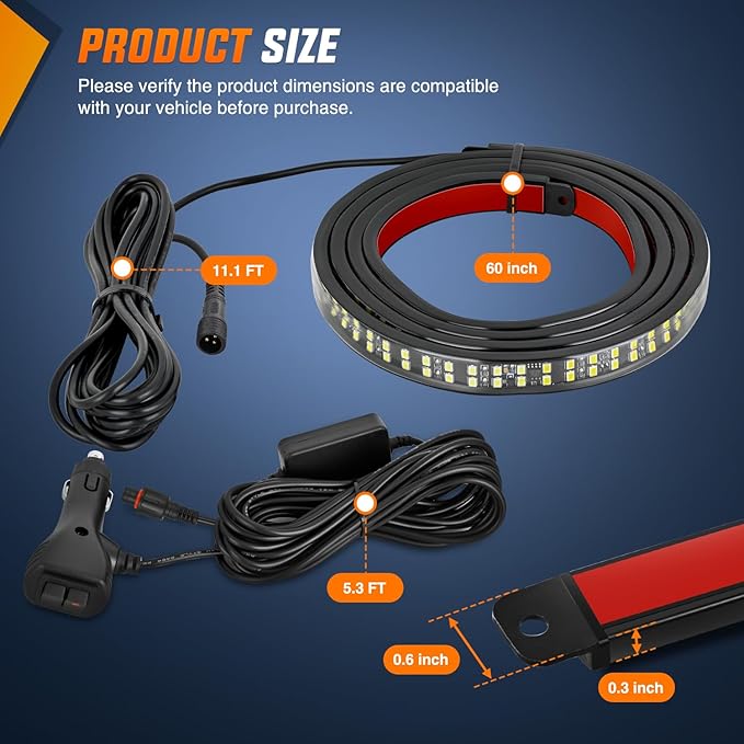 Nilight 60 Inch Truck Tailgate Strobe Light Strip Tail Emergency Bar Rear Window Warning Lamp Ultra-Bright Double Row 360 LED for Pickup Trailers Construction Vehicles Car SUV, Red White