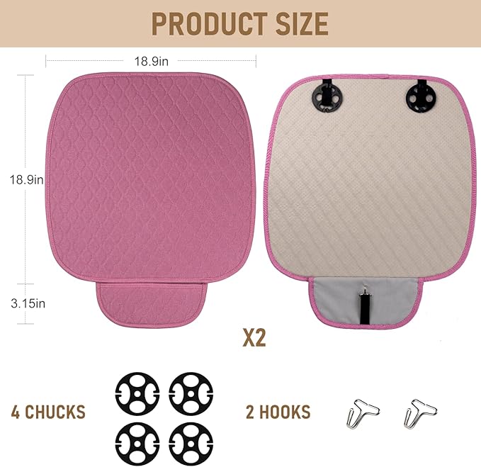 Linen Car Seat Covers for Cars - Non-Slip and Soft, 2 PCS Bottom Seat Cover Protectors with Storage Pocket, Linen Front Seat Covers Used for SUVs, Cars, Sedans (Pink)