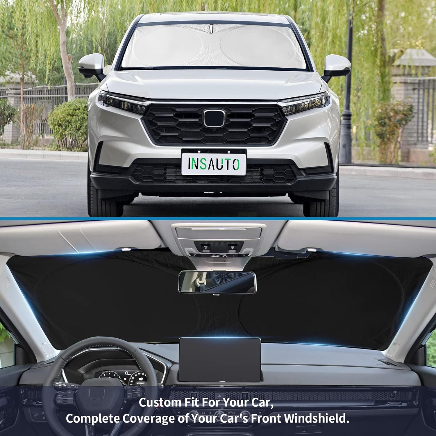 for Honda Fit 2024 Windshield Sun Shade Foldable Sunshade-for Honda Fit 2007-2022 2023 Windshield Cover 210T Reflective Front Window Protector Blocks UV Rays Sun Visor Car Accessories XXL(63" x39.4")