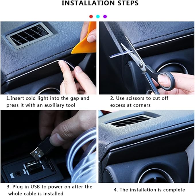 Interior Car Strip Lights, Goodream USB Music Sync Multicolor Multiple Modes LED Fiber Optic Light Ambient Neon Wire Lighting Kits for Sedan Truck SUV Accessories Center Console Dashboard