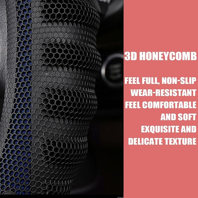 Car Steering Wheel Cover, Anti-Slip Leather Breathable Comfortable Automotive Steering Wheel Cover Protector Decoration for Men and Women, 15 Inch Universal for SUV, Truck, RV（Blue）