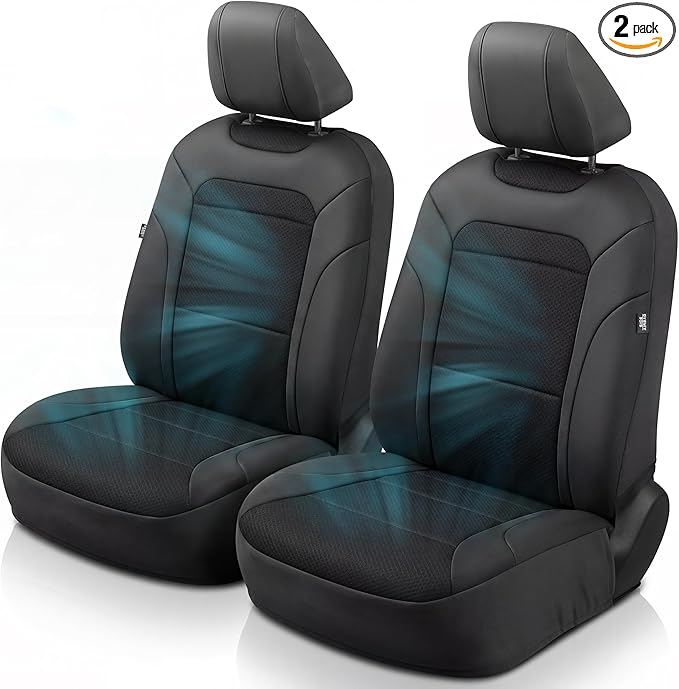 GIANT PANDA Air Cool Mesh Car Seat Cover Custom Fit Subaru Outback Forester Crosstrek Legacy Impreza,Breathable Cooling Seat Protector with Leather Back Pannel(Black)