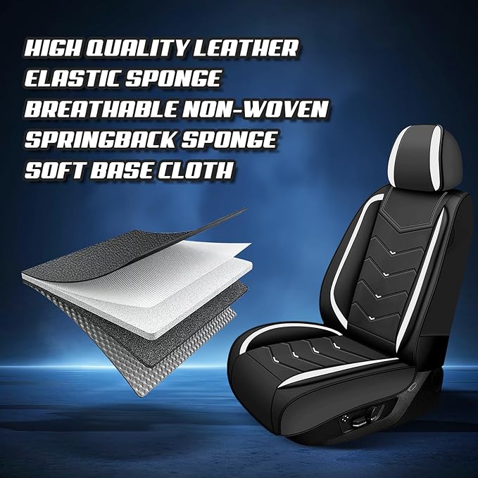 Car Seat Covers for Cadillac CTS 2003-2019, Premium Nappa Leather Car Seat Cover, Stylish Sport Seat Covers， Automobile Seat Cover Sets.(Luxury 5 Seats/Black White)