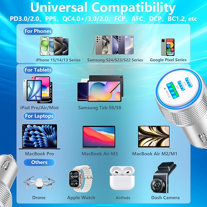 [Apple MFi Certified] iPhone 17 Car Charger, Rombica 3-Port 67W Dual USB-C&USB-A Car Power Cigarette Lighter PD/QC Type-C Fast Car Charger with Type-C Cable for iPhone 17/17 Pro Max/16 Pro/15 Pro/iPad