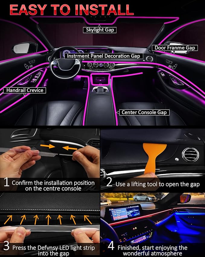 Qoope Interior Car LED Strip Lights 12V RGB LED Ambient Lighting, USB Fiber Optic Lights 5M 16 FT Interior Car Lights with for Decorative Accessories