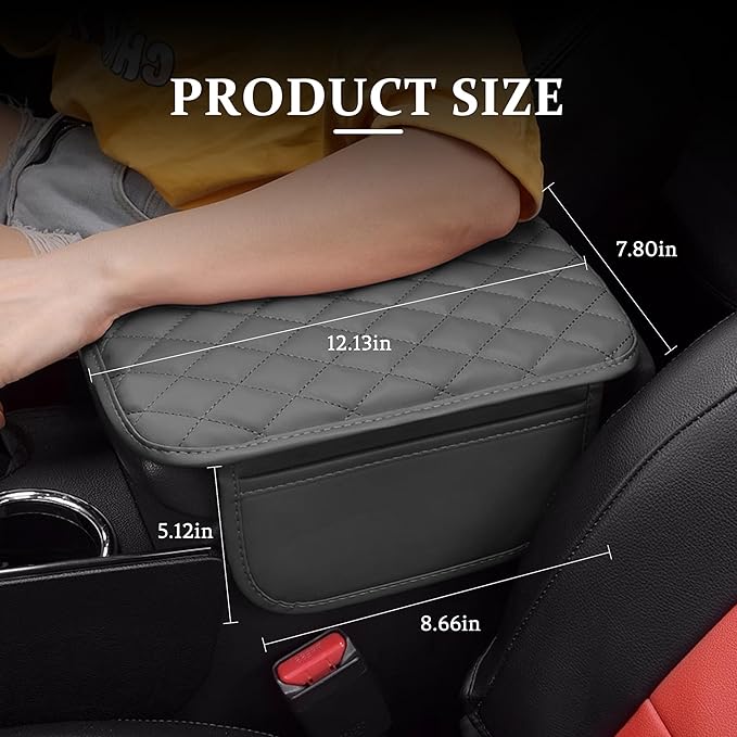 Car Center Console Cover, Universal Center Console Protector Pad with Soft Microfiber Leather & 2 Storage Pockets, Non-Slip Cushion for Car SUV Truck Interior Accessories (Gray)