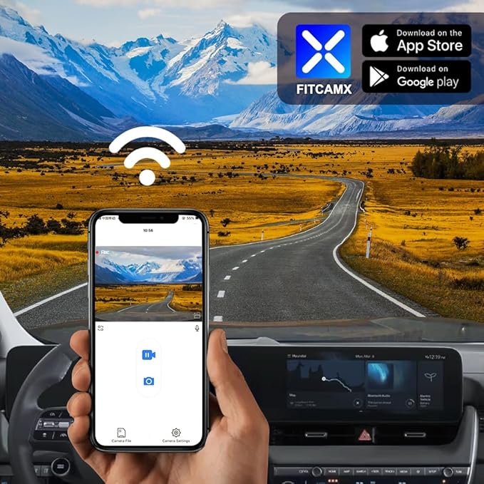 Fitcamx Front 2K+Rear 1080P Dash Cam Adapts for Hyundai Ioniq 5 2025-2026 (7 Vents/HD2-Ni000) & 2025 Ioniq 5 N, OEM Style, Dual HD Video, WiFi & APP, Loop Recording, G-Sensor, Easy to Use, 64GBCard
