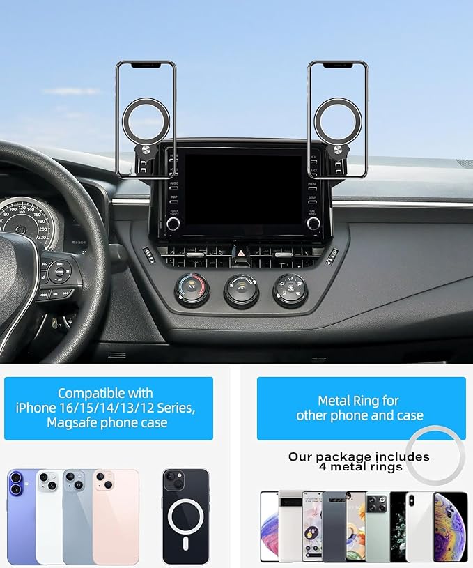 Car Phone Holder for Toyota Corolla 2020-2026/Corolla Cross 2022-2026 Accessories Apply to 8 Inch Touch Screen Fixed Clip Magnetic Cell Phone Mount Hands-Free 360 Degree Rotation
