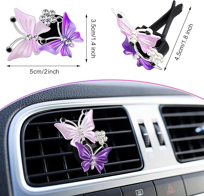 4 Pieces Car Aromatherapy Vent Clips Dual Butterfly Car Air Vent Freshener Perfume Clip Aroma Diffuser Decoration (Pink, Purple)