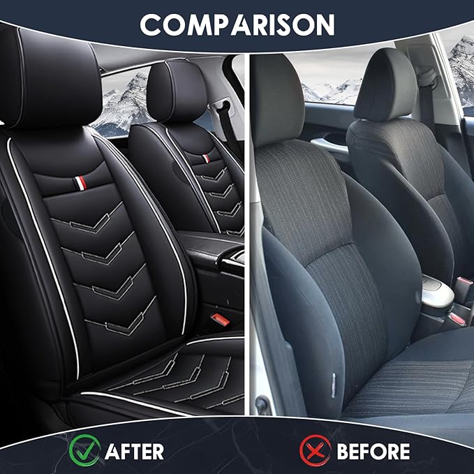 Car Seat Cover 7 Seats for Toyota Highlander 2001-2025, Waterproof Durable Premium Leather Car Seat Protector, Comfortable Anti-Slip Stylish Sport Seat Cover(7 Seats Standard,Black White)