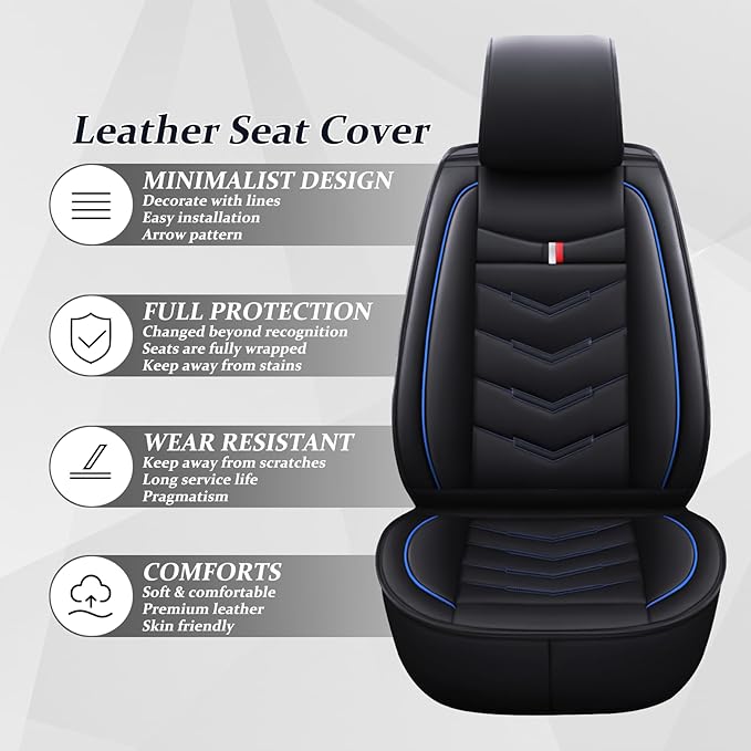 Car Seat Cover 7 Seats for Ford Explorer 2000-2025, Waterproof Durable Compatible Airbag, Premium Leather Seat Protector(7 Seats Standard,Black Blue)