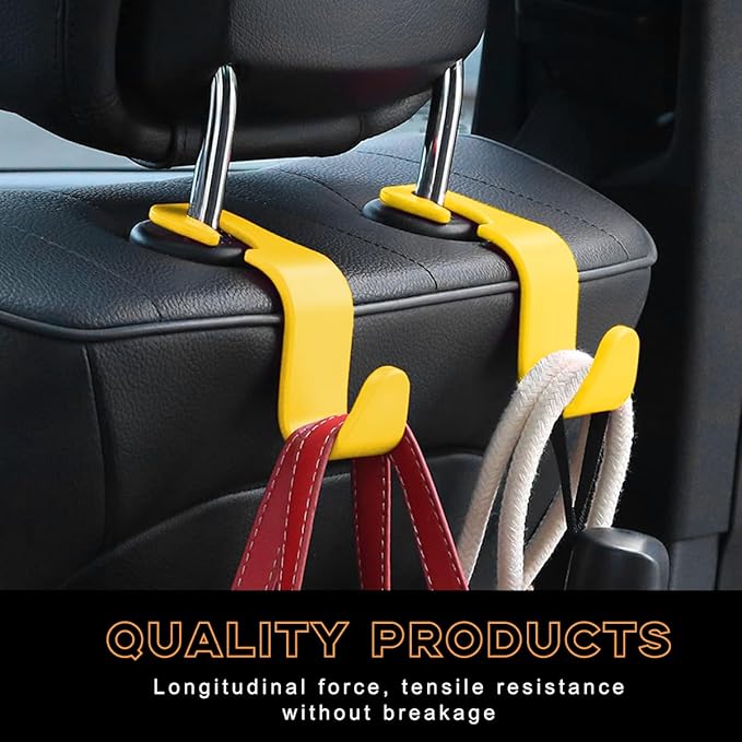 4PCS Car Seat Headrest Hook, Auto Back Seat Hanging Storage Organizer, Vehicle Seatback Hanger Holder for Purse Handbag Coat Umbrella, Universal Interior Car Accessories (Yellow)