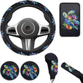 Sea Turtle Print Car Steering Wheel Cover Set for Men Women Colorful Turtle Cars Interior Decor Handbrake Cover Cup Coaster Fit for SUV Truck Vans