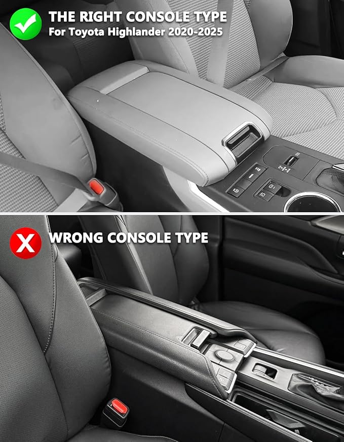 KBH Center Console Armrest Cover for Toyota Highlander 2020 2021 2022 2023 2024 2025, Arm Rest Lid Accessories Cushion Pad, Anti-Scratch, Black