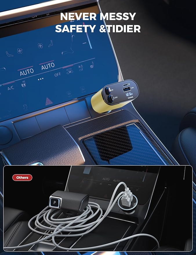 【Upgraded】 SUPERONE Retractable Car Charger 4 in 1, Fast Car Phone Charger with Cord 2.6ft, USB C and Apple Car Charger Adapter, Compatible with iPhone 17/16/15/15 Pro Max/14/13/12/11, Galaxy, Pixel