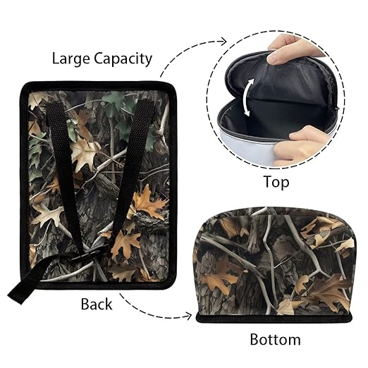 Camo Maple Leaf Car Trash Can Auto Garbage Bag with Lid Leak-Proof Car Storage Bag Garbage Bag Hanging for Headrest Portable Vehicle Backseat Organizer