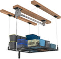 4x4FT Ceiling Storage Racks Lift,Overhead Garage Storage Rack,Adjustable Organization System,Workshops or Basements(Black)