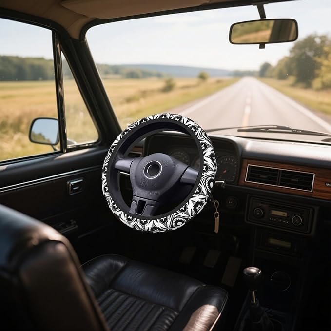 Steering Wheel Cover Accessories Neoprene Cover, Breathable Non-Slip Easy to Install Suitable for Women Men, 14.5-15.5 Inch for Car SUV Van Truck Universal - Boho Art