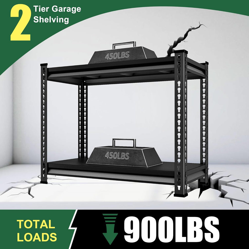 Garage Shelving Heavy Duty 880LBS Loads, 40" W Adjustable Garage Storage Shelves, 2-Tier Metal Shelving Units and Storage, Industrial Utility Shelf, 40" Wx16 Dx36 H,Black