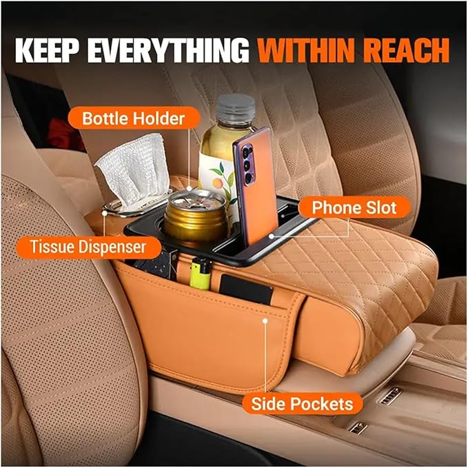 Car Armrest Box Thicken Height Pad Arm Rest Cushion Memory Cotton Elbow Universal Auto Interior Storage Tissue Organizer(Vivid Black)