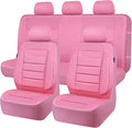 CAR PASS Pink Leather Seat Covers Full Set Universal Water Resistant 3D Foam Back Support, Luxury Comfort Automotive 5 Seat Covers for Women All Season Fit SUV,Sedan,Van, Airbag Compatible Pink
