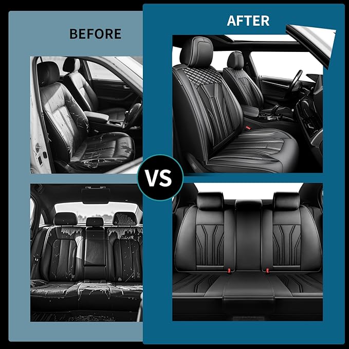 Fit Sentra Car Seat Covers Compatible with Nissan Sentra 2001-2025 2026 - Full Set Premium Leather， Waterproof Breathable， All-Weather Seat Cushion Protecto&Airbag Compatible （All Black