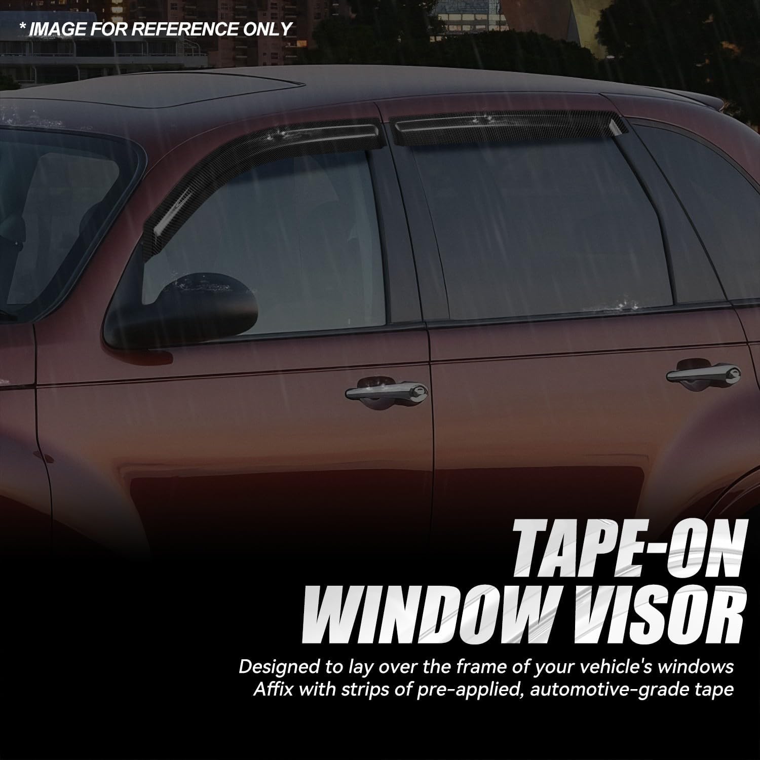 Auto Dynasty 4Pcs Carbon Fiber Pattern Window Visors Compatible with 2001-2010 Chrysler PT Cruiser, Tape-On Front & Rear Window Deflectors Rain Guards Side Vent Shade, Exc Convertible, Glossy Black
