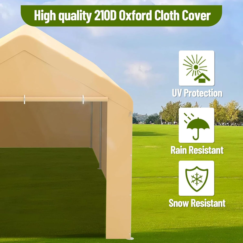 10 x 20ft Heavy-Duty Carport with Roll-Up Windows & Removable Sidewalls & Doors Thickened Wind Ropes, Ground Nails, Portable Car Tent Garage for Cars, Trucks, Boats, 180G Durable Tarp Cover,Yellow