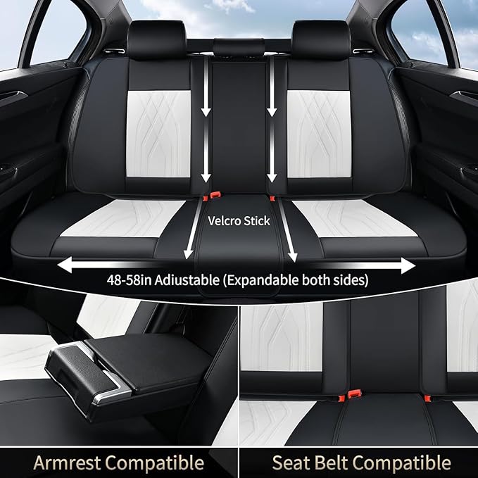 FLORICH Leather Car Seat Cover Full Set Automotive Seat Covers 5 Seats Front and Back Seat Cover Full Coverage Car Seat Protector Universal Fit for Most Car Truck SUV, Black&White
