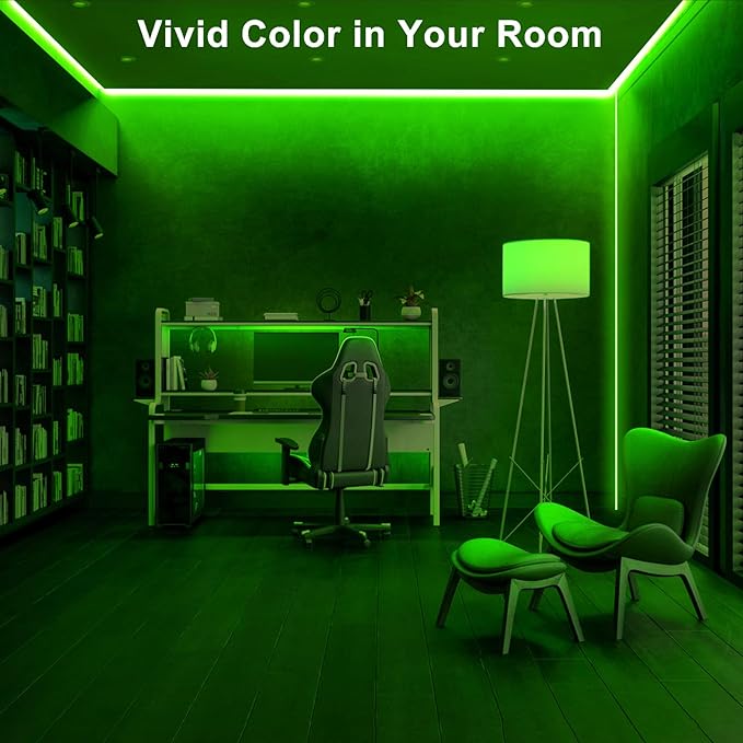 Tatazone 32.8ft Green COB Led Strip Lights with RF Remote, Dotless, Indoor, Dimmable, Adhesive Led COB Light Strip for Cabinet, Room, Bed, Paintings