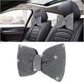 1 PCS Rhinestone Car Headrest Neck Pillow, Auto Headrest Cushion for Driving Seat, Bling Crystal Diamond Bow Neck Support Relax Pillow, Car Interior Accessories for Women Girly (White)