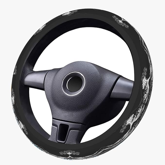 Sea Wave Steering Wheel Cover, Cute Print Steering Wheel Cover Protector, Ultra Thin Breathable Non-Slip, Car Accessories for Men, for Steering Wheel with a Diameter of 14.5"-15"