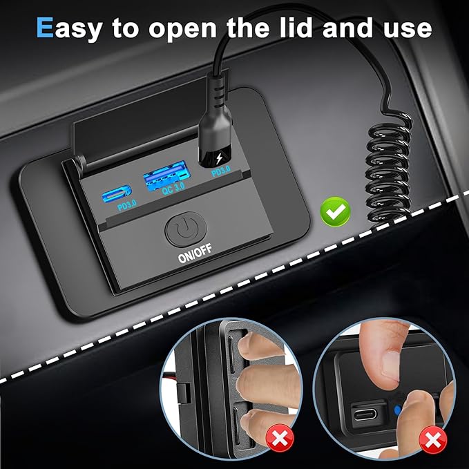 2 Pack 90W 12 Volt USB Outlet Panel Wall Mount Ouffun Dual 36W PD & QC3.0 18W Car USB Port Charger Socket with Dual 65W USB C Cable for Car Bus RV Truck