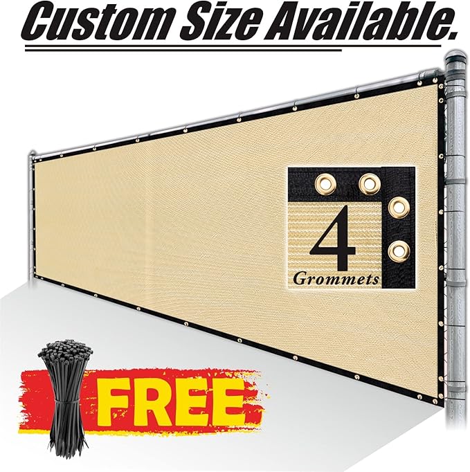 Royal Shade Custom Size 5' x 180' Beige Fence Privacy Screen Windscreen Cover Netting Mesh Fabric Cloth - Cable Zip Ties Included (We Make Custom Size)
