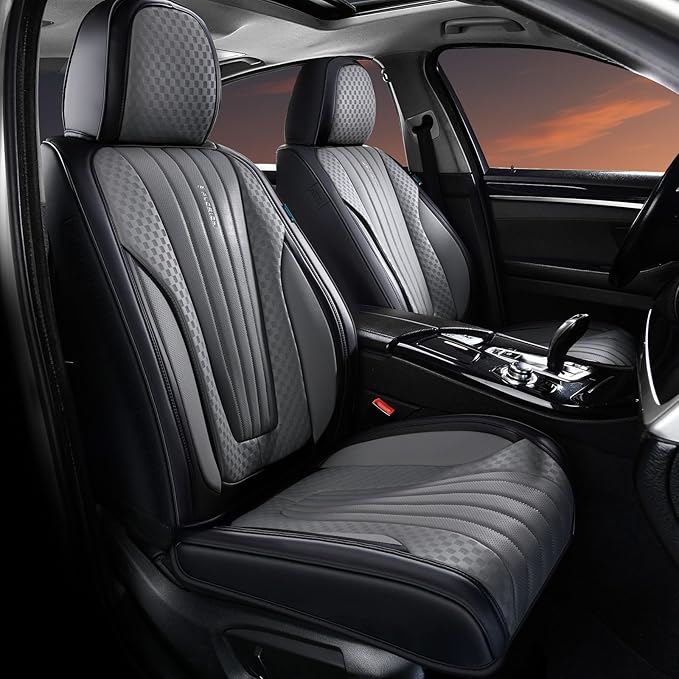 FLORICH Car Seat Covers, Premium Leatherette Car Seat Covers Front Seats, Automotive Vehicle Seat Cushions, Waterproof Seat Protectors for Sedans Cars SUV Trucks, Black&Gray