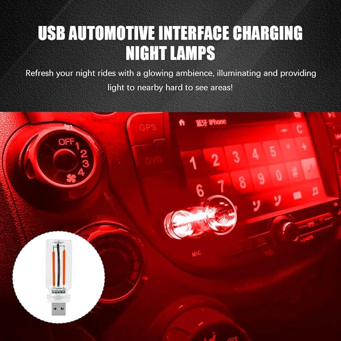 USB LED Car Interior Atmosphere Light, Auto Interior Lights, Plug-in USB Automotive Light, Universal Portable Auto Ambient Lighting Kit Car Accessories for Cars, Bedroom, Hallway (Red)