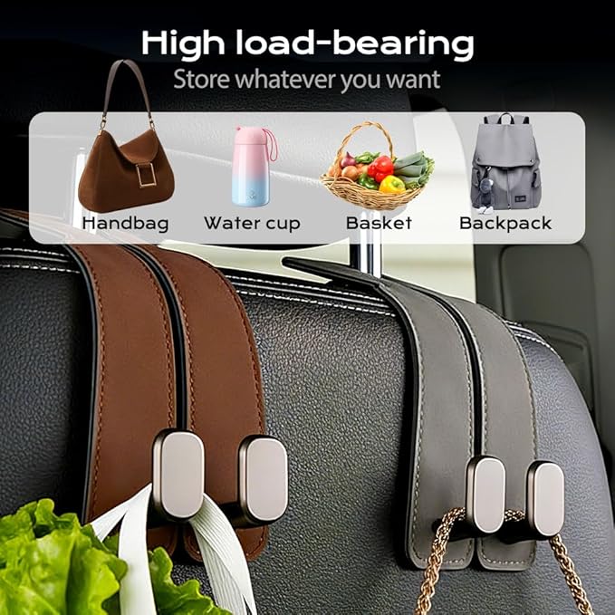 2026 Car Headrest Storage Hooks - Universal Backseat Hanger Organizer for Handbags & Grocery Bags (2, Black)