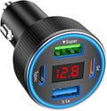 Car Charger USB C, 78W 4 Port Fast Charging Car Phone Charger Adapter, Dual USB-C & USB-A Cigarette Lighter Adapter with Voltmeter Type C Vehicle Accessories for iPhone 16 15, iPad, Samsung, Android