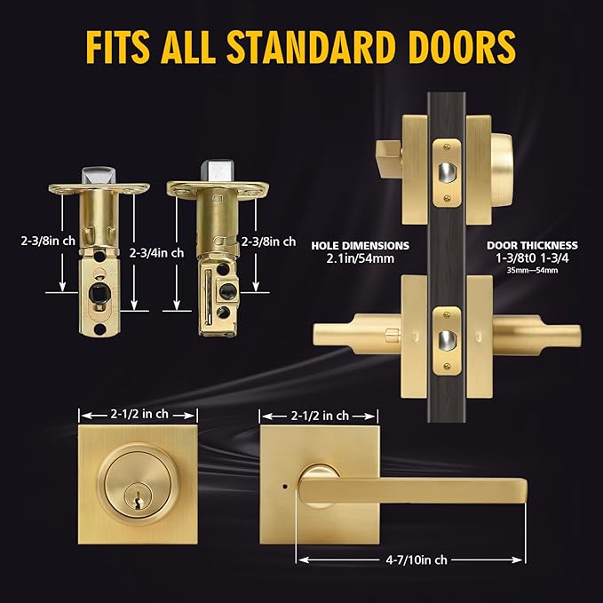 Front Door Handle with Deadbolt Lock Set, Keyed Alike Heavy Duty Privacy Handles Locksets, (4Pack-Set,Satin Brass)