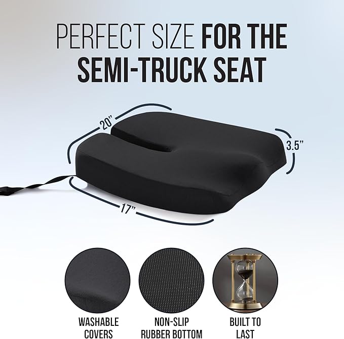 Elmara Doctor-Designed Semi-Truck Seat Cushion for Truck Driver – The Ultimate Comfort Solution for Long-Haul Drivers – Trucker Seat Cushion – Semi Truck Accessories (Black)