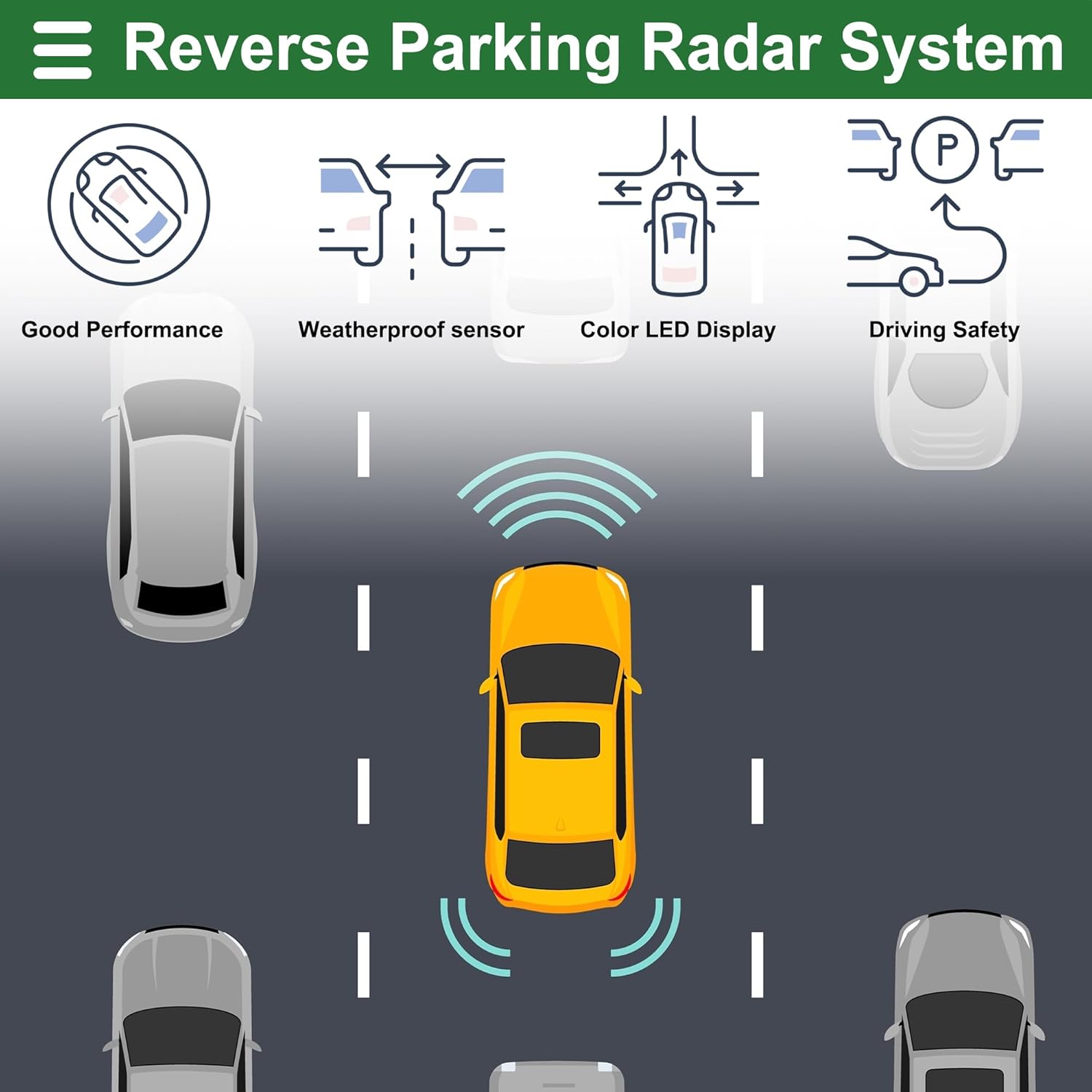Motoforti Universal Car Auto Vehicle Reverse Backup Radar System Reverse Parking Sensors Alarm Buzzer Reminder Distance Detection Gray 8 Parking Sensors