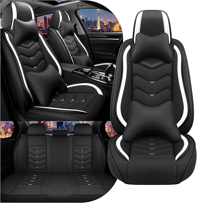 CTDS Car Seat Covers for Jeep Grand Cherokee L 2021-2026, Stylish Sport Seat Cover, Premium Nappa Leather Car Seat Cover. Automobile Seat Covers Sets.(Luxury 5 Seats/Black White)