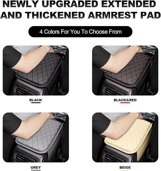 Upgraded Car Center Console Cover Fit for Camry Faux Leather Car Armrest Cover Cushion with 2 Storage Bags,Car Armrest Storage Box Interior Accessories(Beige&Whiteline)